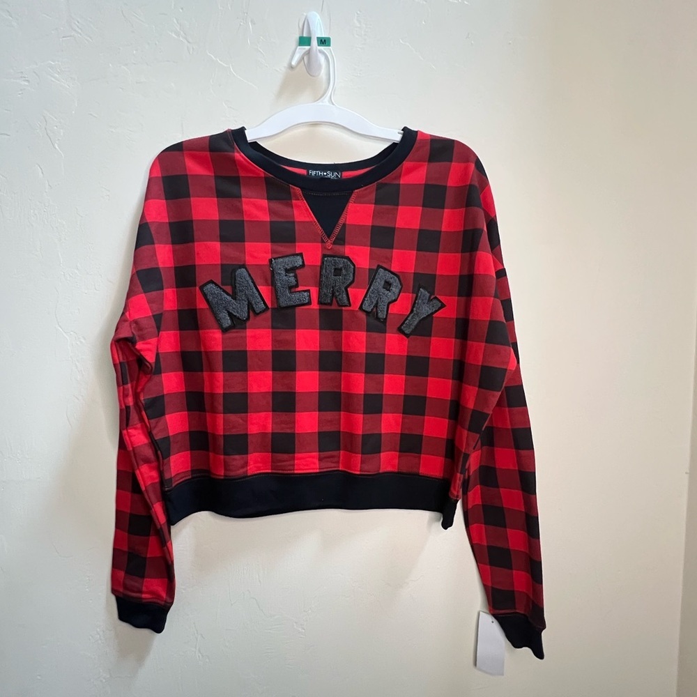 Fifth Sun Red and‎ Black Checkered 'Merry' Sweater